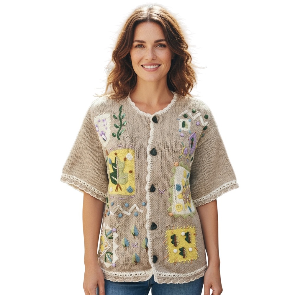 BellePointe Garden Mosaic Cardigan Tan Size Medium